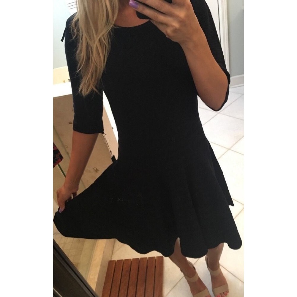 Ivanka Trump Womens Navy Blue Flare Sweater Dress ID4S3BNS NWT Size L
